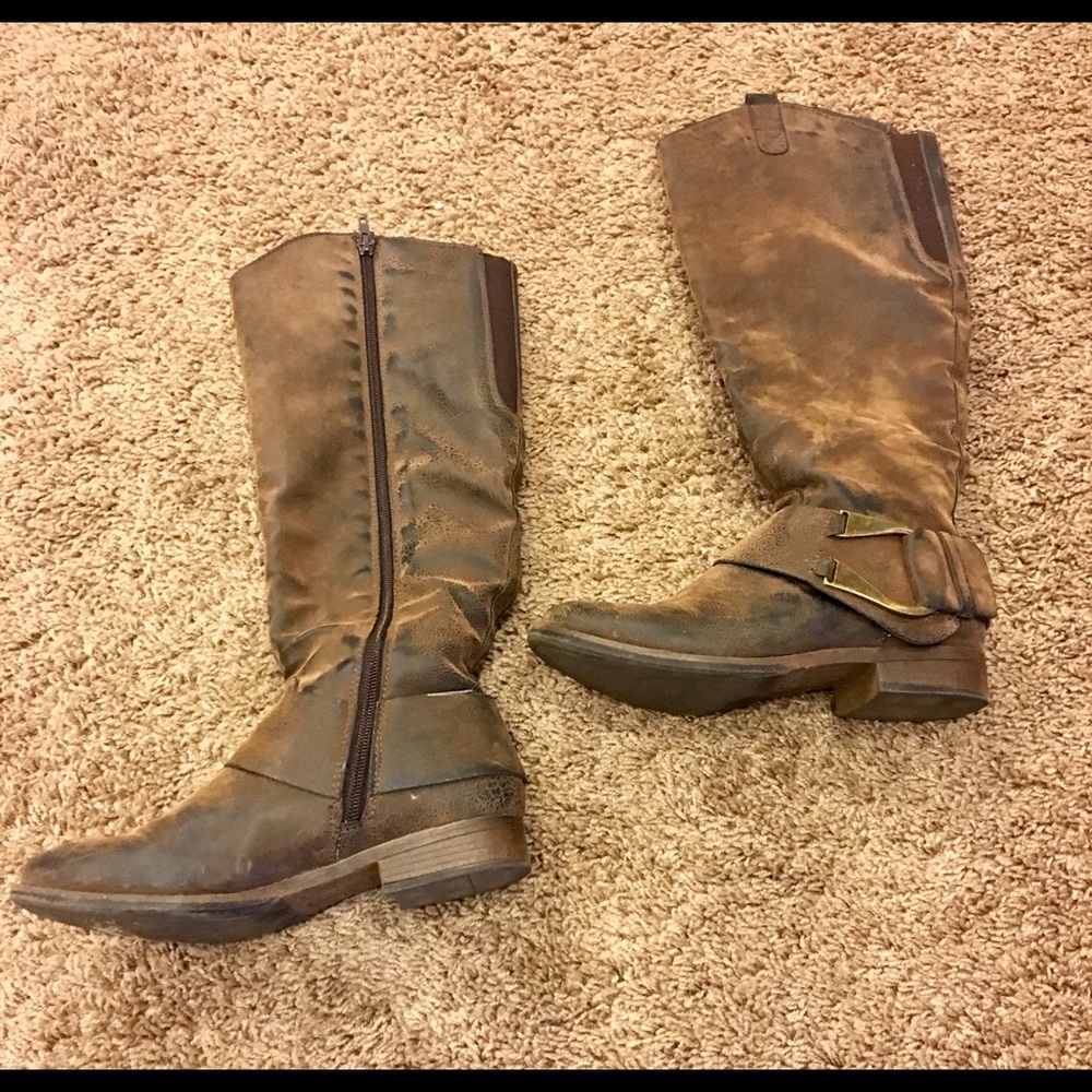 Distressed brown riding boots